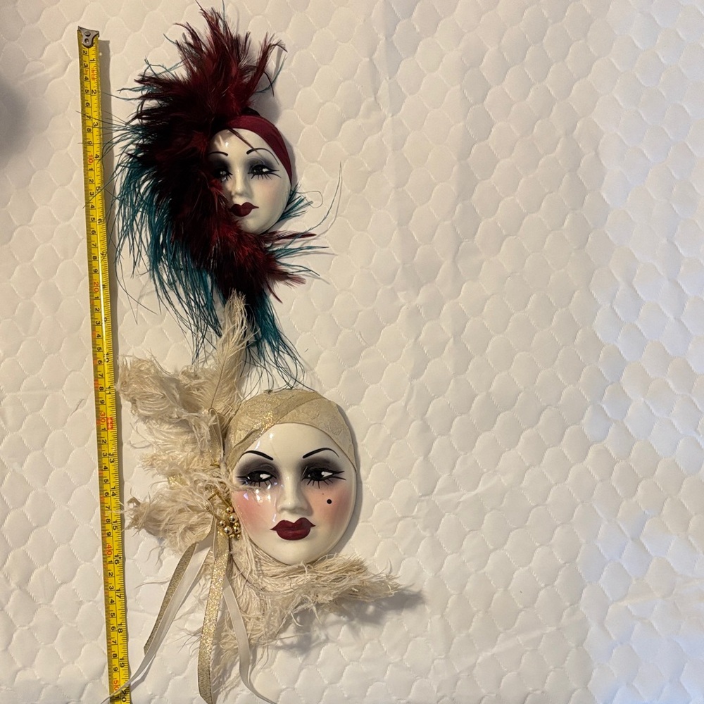 Decorative Wall Masks with Feathers